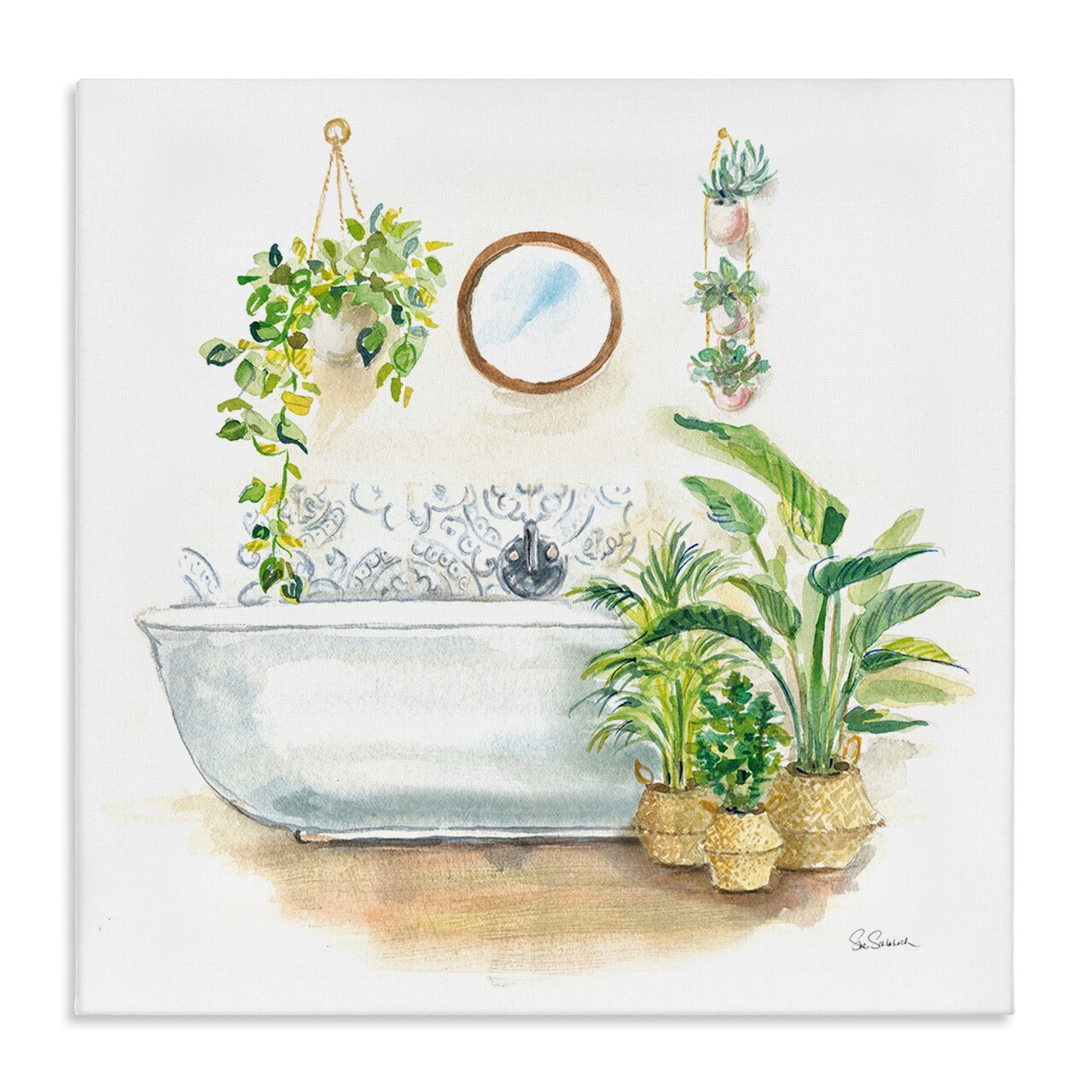 Stupell Industries Serene Bathroom Interior with Greenery Canvas Wall Art